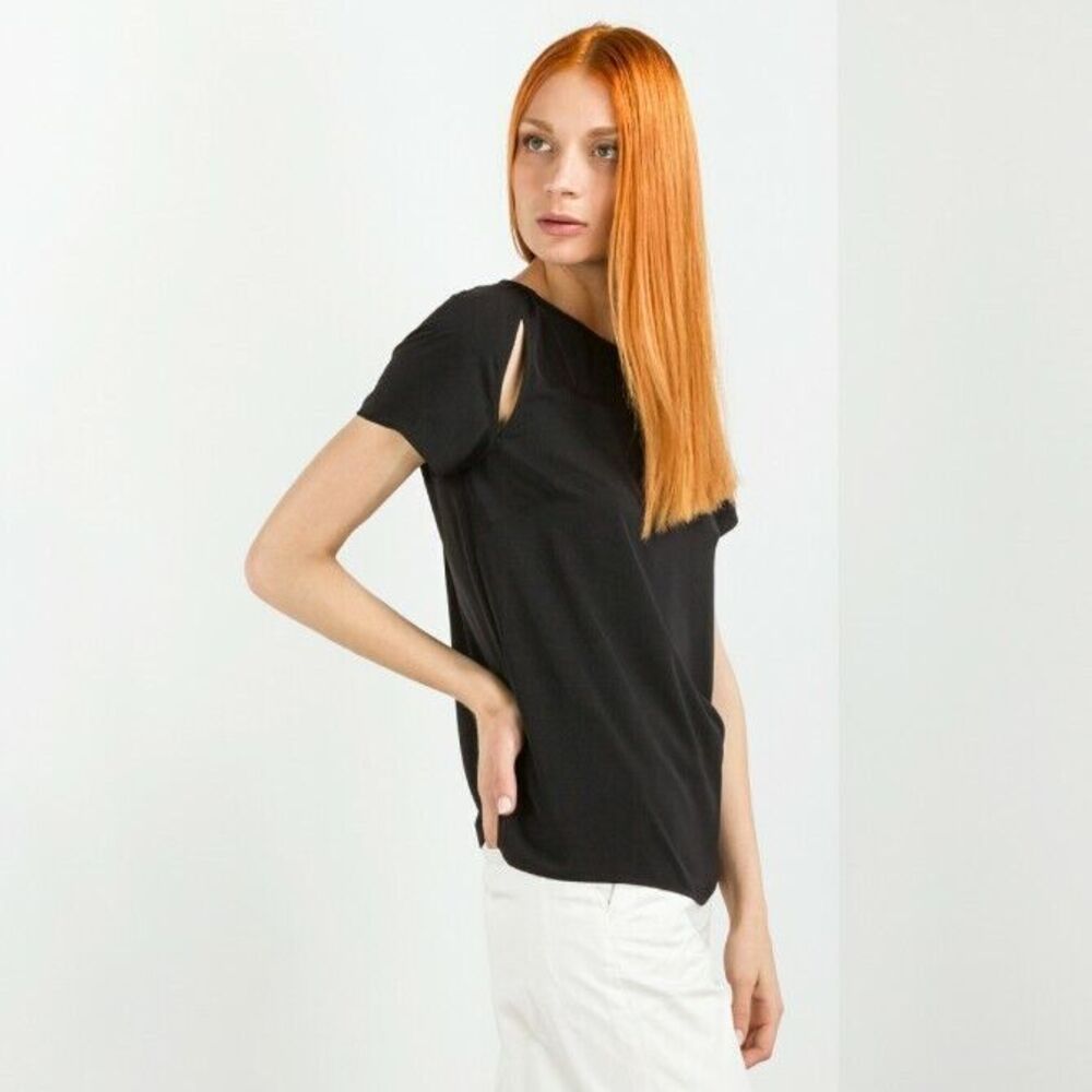 Cheap Monday Moving Top Blouse Womens 38 (S) Black Shoulder Slits Short Sleeve